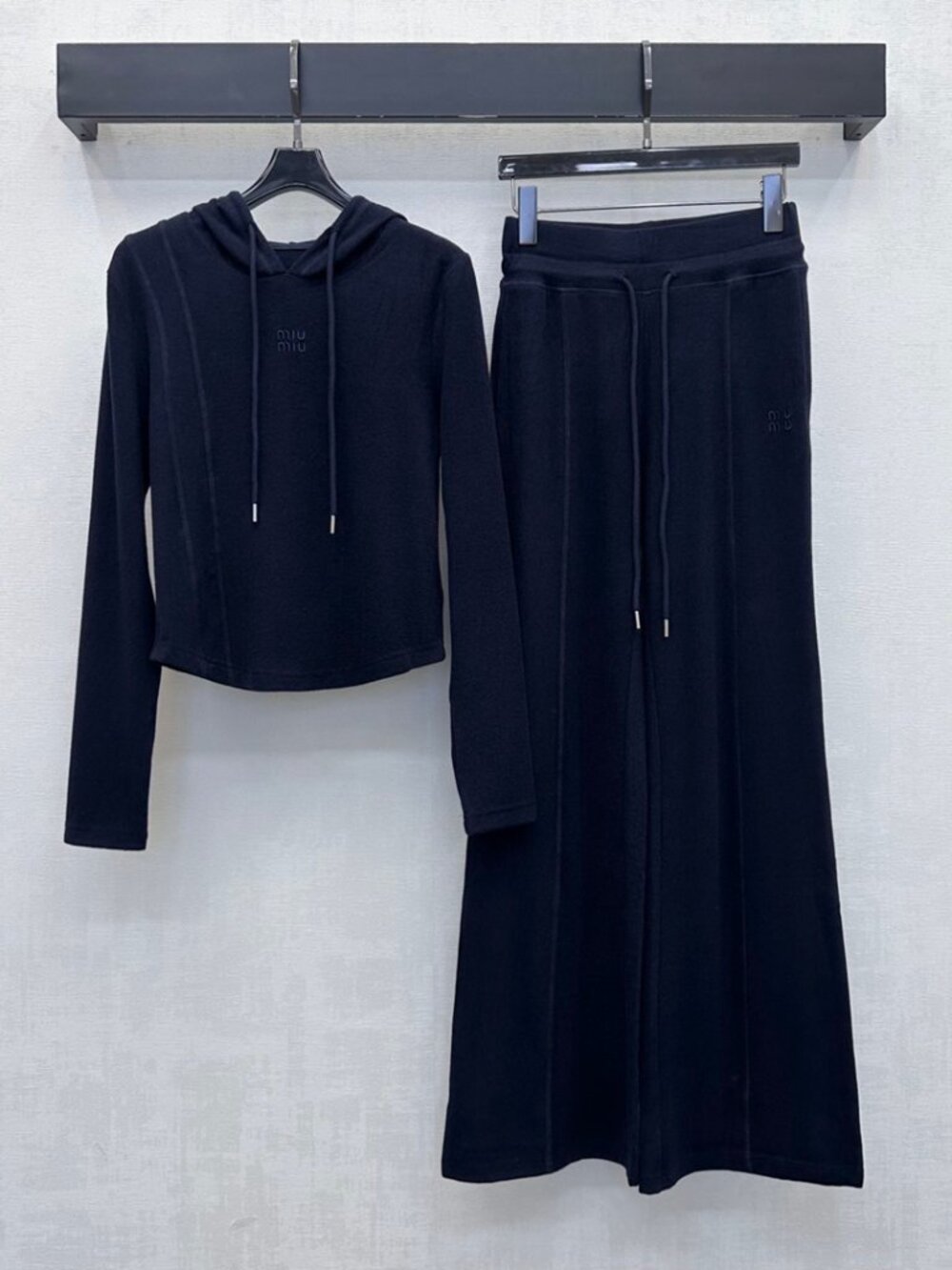 Miu Miu Navy Cropped Hoodie & Flare Pant Tracksuit Set